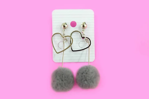 Jewelry Fashion Gray Heart Earring Love Valentine Day Pair Love — Stock Photo, Image