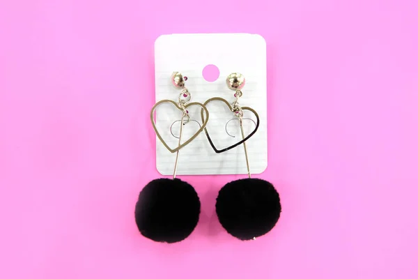 Jewelry Fashion Black Heart Earring Love Valentine Day Pair Love — Stock Photo, Image