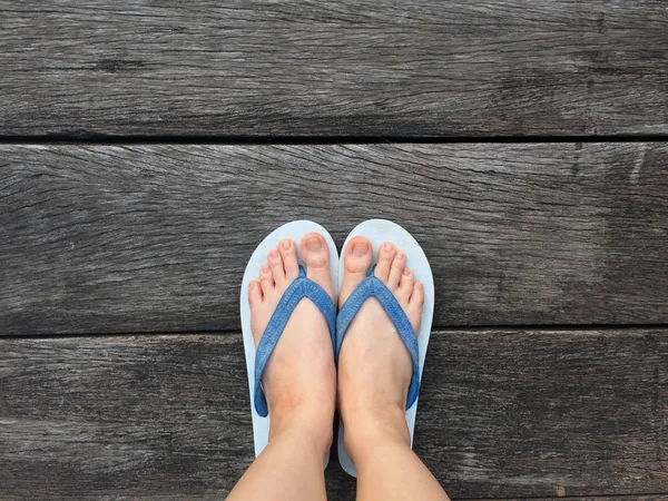 Zapatos Selfie Blue Aislados Suelo Madera Para Vista Superior Mujer —  Fotos de Stock