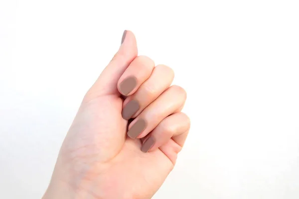 Beautiful Painted Brown Nails Stylish Cosmetics Trendy Woman Hands Manicure — Stock Photo, Image