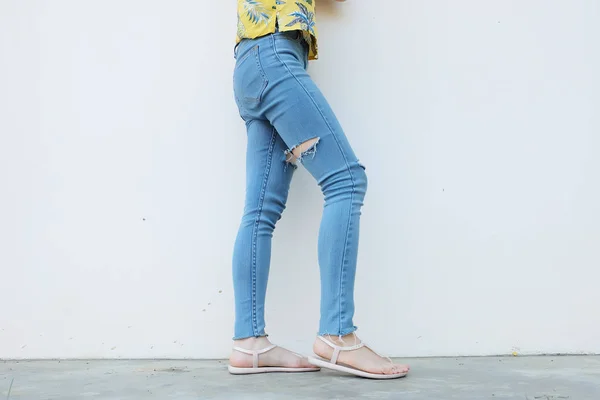 Літня Мода Сандал Взуття Тонкі Ноги Місті Стилю Вулиці Тонкий — стокове фото