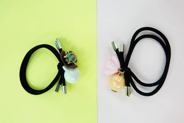 Zwarte Rubber Band Met Parel Mode Accessoires Elastisch Haarband Met — Stockfoto