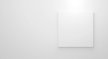 Galerideki beton duvar dokusunda boş beyaz çerçeve şablonu. 3 boyutlu resimleme. Model posteri ve yerleştirme resmi için gri arkaplanda boş temiz resim. Modern iç tasarım kavramı.