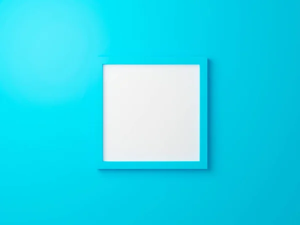 Blank Blue Photo Frame Hanging Wall Texture Gallery Render Interior — ストック写真