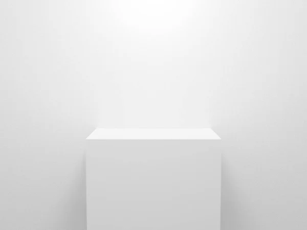 3D展示スタンド プレゼンテーションと展示のための灰色の背景に隔離された白い空白の空の表彰台 モックアップストア用ベクトルイラスト ディスプレイ製品のための台座 舞台内部のデザイン — ストック写真