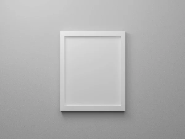 无色白色矩形相框隔离在工作室的墙上 三维渲染产品对象的设计概念 空纸图片挂在灰色背景纹理上 用于模拟海报和地方图像 — 图库照片