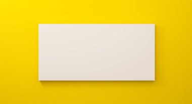 Ürün nesnesi ve logosu için 3D tasarım kavramı. Boş kare, sarı arkaplan dokusunda, model için izole edilmiş. Yatay reklam panosu ya da afiş ve tasarımın için internet. Boş reklam.