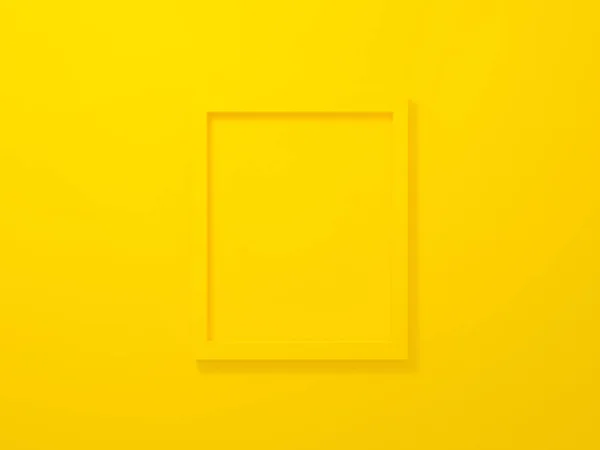 画廊墙壁纹理上的黄色空白相框模板 3D渲染说明 黄色背景上的空白干净图片 用来模仿海报和地方图像 现代室内设计概念 — 图库照片