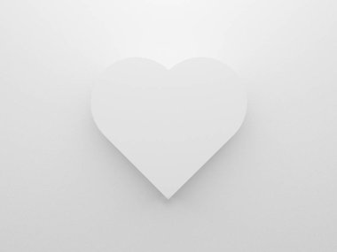 Beyaz arkaplan dokusunda 3D kalp simgesi. Sevgililer Günü tebrik kartı. Üç boyutlu, gölgeli boş aşk şekli. Romantik vektör. Web sitesinde poster, broşür, sunum ve afiş için kullanılır.