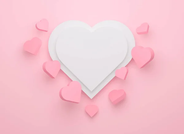 3D爱情上的彩色粉红 为您的设计设计提供漂亮的心脏背景图 情人节快乐的旗帜 抽象几何形状 最小的创意概念 用于网站上的贺卡 — 图库照片