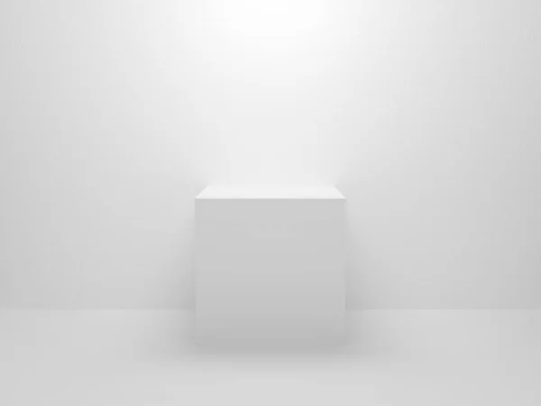 3D展示スタンド プレゼンテーションと展示のための灰色の背景に隔離された白い空白の空の表彰台 モックアップストア用の抽象3Dキューブ ディスプレイ製品のための台座 舞台内部のデザイン — ストック写真