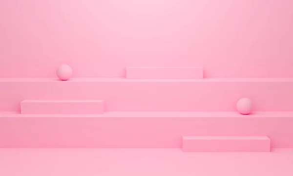抽象几何形状 3D粉红色的讲台上有楼梯或楼梯 色彩柔和 三维旗帜渲染设计 在网站上展示产品演示 创意最小的场景 — 图库照片