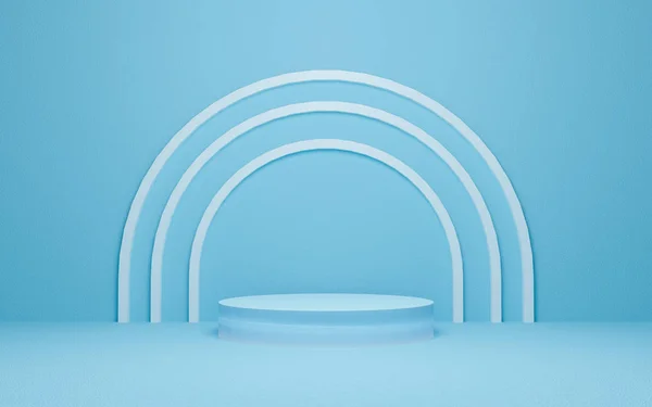 Soyut Pastel Geometrik Şekil Grubu arka planı. 3D mavi ve beyaz podyum sahnesi. Reklam için boş bir vitrin. Web sitesinde gösterim ürünü ve afiş için asgari 3d hazırlama tasarımı. 
