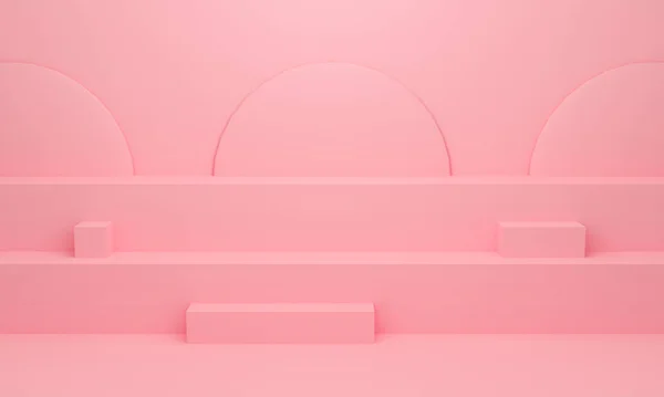 Absztrakt Geometrikus Forma Rózsaszín Pódium Állvány Lépcső Pasztell Színben Render — Stock Fotó