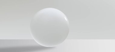 3d sphere logo isolated on white background with shadow. Abstract gray 3d glass symbol for banner, poster and website. Silver crystal shape or realistic glass ball in studio backdrop. Art design.