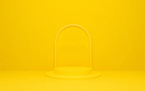 Третья Желтая Трибуна Абстракция Фоне Стены Геометрической Формой Пустая Студия — стоковое фото