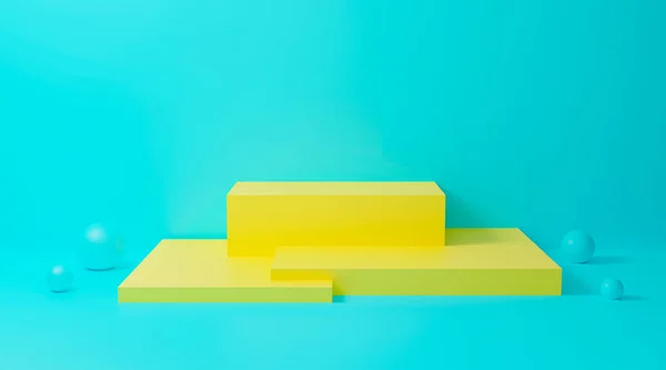 Μπλε Βάθρο Αφηρημένο Παστέλ Φόντο Τοίχου Γεωμετρικό Σχήμα Φωτεινοί Κίτρινοι — Φωτογραφία Αρχείου