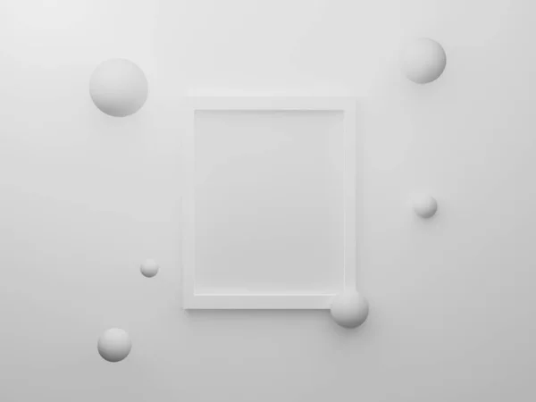 在白色背景下隔离的抽象纸框 展示产品和横幅的三维渲染设计 灰色的墙上挂着空白而干净的图片 用来模仿海报和地方形象 3D白色房间 — 图库照片