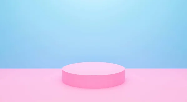 Absztrakt Geometriai Alakzat Háttér Rózsaszín Üres Pódium Elszigetelt Kék Fal — Stock Fotó