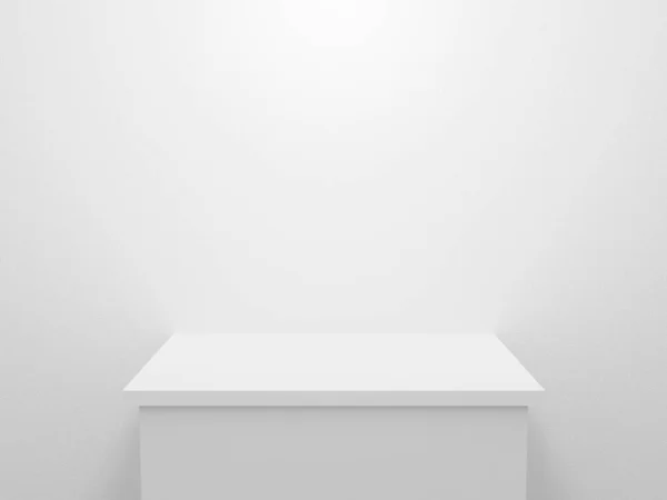 Kiállítási Stand Üres Pódium Elszigetelt Fehér Textúra Bemutatására Bemutatására Üres — Stock Fotó