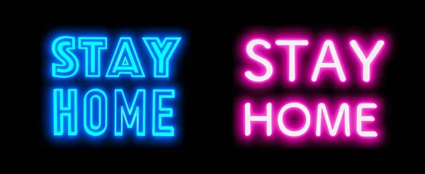 Stay Home Blue Pink Neon Sign Coronavirus Covid Fluorescent Letters — Stock Photo, Image