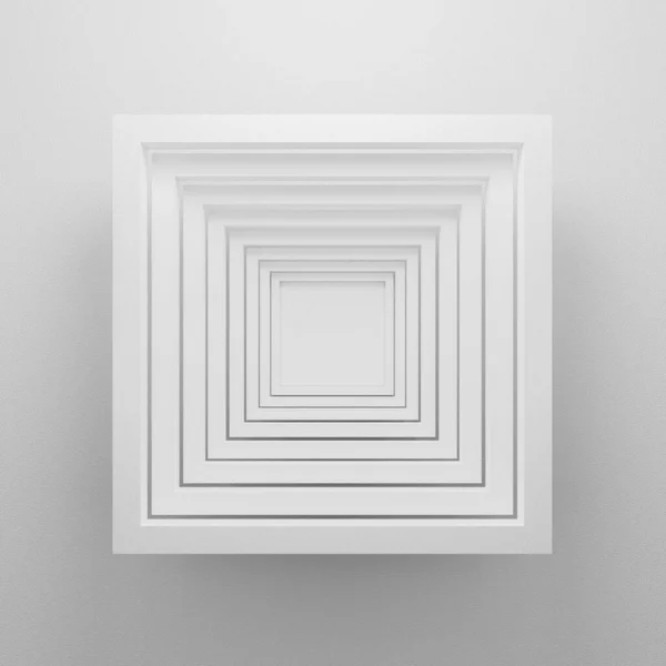 透视抽象建筑背景 3D使内部现代化 白色几何形状 墙上的相框 最小的平面设计 数码艺术馆 — 图库照片