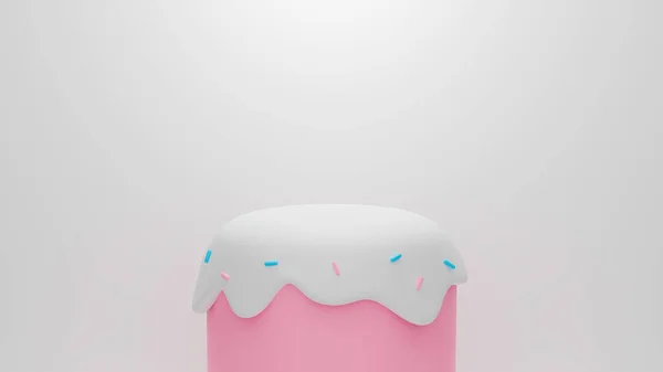 Roze Podium Achtergrond Abstract Snoep Dessert Pastel Ijs Witte Achtergrond — Stockfoto