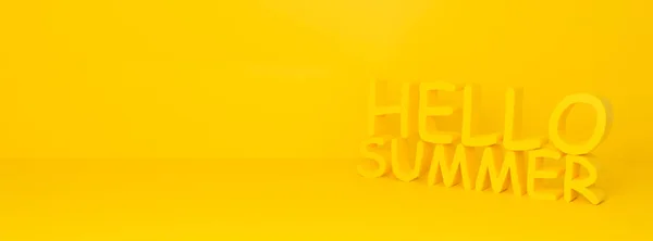 Olá Texto Verão Fundo Amarelo Tipografia Abstrata Praia Verão Renderização — Fotografia de Stock