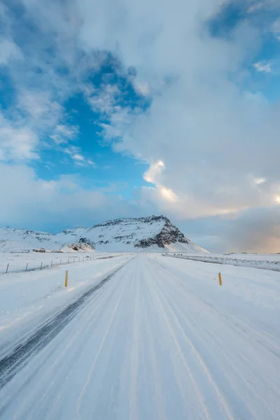 Autopista Alrededor Del Invierno Islandia Por Mañana Camino Las Aventuras — Foto de Stock