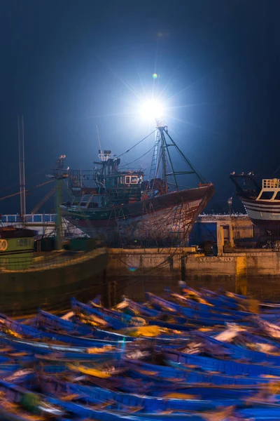 Porto Essaouira Marrocos Barcos Pesca Azul Essaouira Noite — Fotografia de Stock