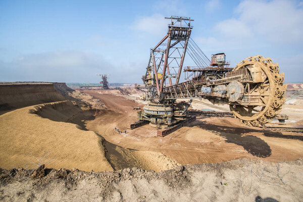Biggest excavator in the world working, Bagger 228, Ukraine. Big mine, develop mineral resources, excavator digs, metallurgy in Ukraine