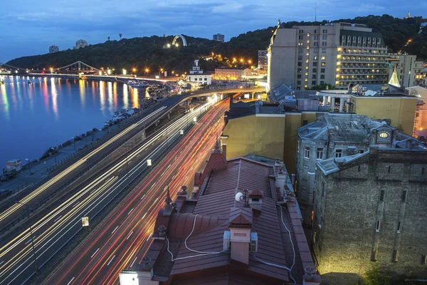 Gece Poshtova kare görünümü, panorama Kiev, Ukrayna — Stok fotoğraf