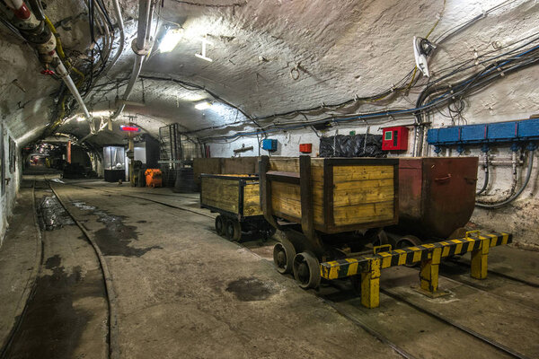 Illuminated, Underground Tunnel in the Mine