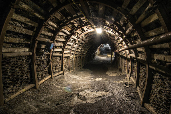 Illuminated, Underground Tunnel in the Mine