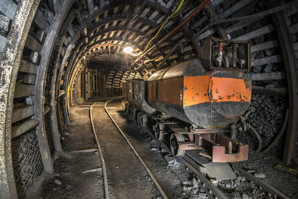 Illuminated, Underground Tunnel in the Mine