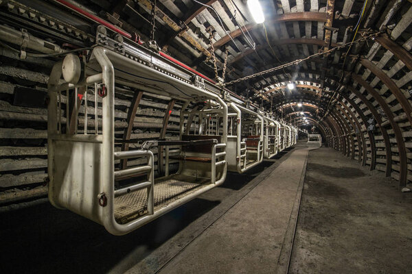 Illuminated, Underground Tunnel in the Mine