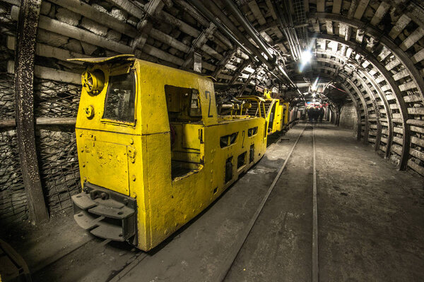 Illuminated, Underground Tunnel in the Mine
