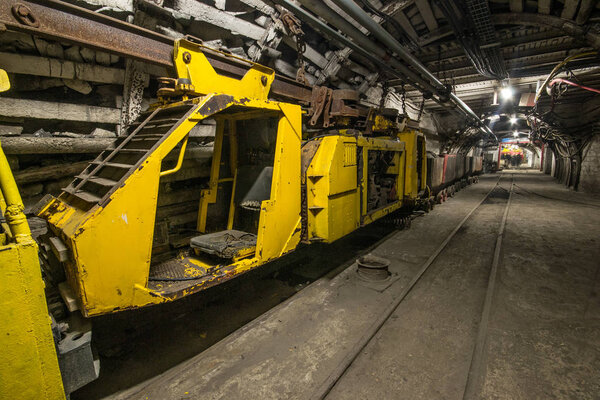 Illuminated, Underground Tunnel in the Mine