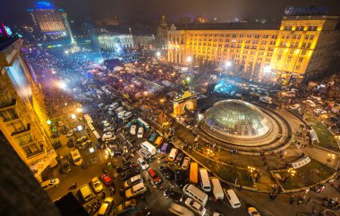 Kiev, Ukraine - 16 Desember 2013: Evening view of Kiev, Ukraine