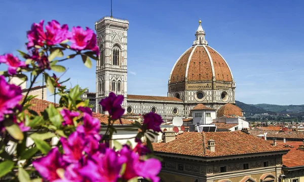 Cúpula de la iglesia catedral Santa Maria del Fiore primer plano en el día de la primavera, Florencia, Italia, retro tonificado — Foto de Stock
