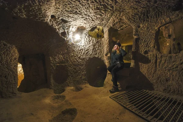 A Derinkuyu underground city városa egy ősi többszintű barlang Cappadocia, Törökország. — Stock Fotó