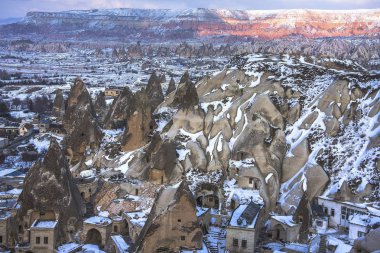 Kapadokya Türkiye 'de gün batımı - seyahat arkaplanı