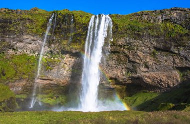 İzlanda 'nın en ünlü şelalesi Seljalandsfoss.