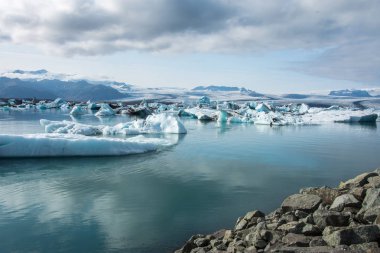 İzlanda, Jokulsarlon lagün, İzlanda buzul lagün Körfezi'nin güzel soğuk manzara resim,