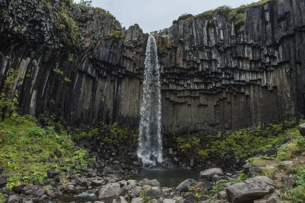 Cascata di Svartifoss circondata da colonne di basalto nel sud dell'Islanda — Foto Stock