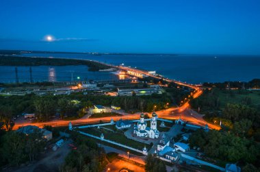 City adlı gece, panoramik sahne Novosibirsk Rusya Federasyonu