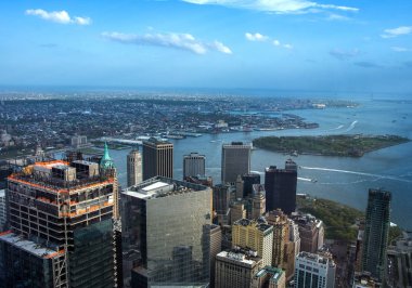 Havadan görünümü Downtown Manhattan ve aşağı Manhattan New York'ta, Nyc, ABD. Manzarası gökdelenler ile.