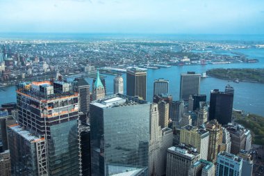 Havadan görünümü Downtown Manhattan ve aşağı Manhattan New York'ta, Nyc, ABD. Manzarası gökdelenler ile.