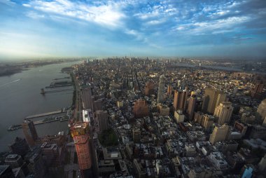 Havadan görünümü Downtown Manhattan ve aşağı Manhattan New York'ta, Nyc, ABD. Manzarası gökdelenler ile.
