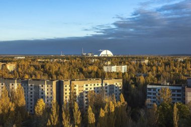 Pripyat 'tan Panorama Ukrayna' daki terk edilmiş şehir.